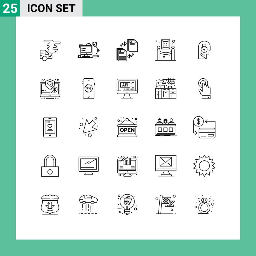 Line Pack of 25 Universal Symbols of museum art lamp copying file Editable Vector Design Elements