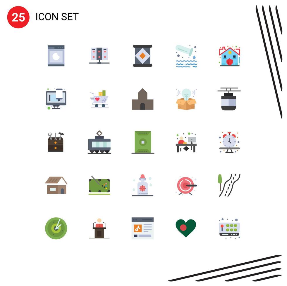 Set of 25 Modern UI Icons Symbols Signs for real estate canned tube pollution Editable Vector Design Elements