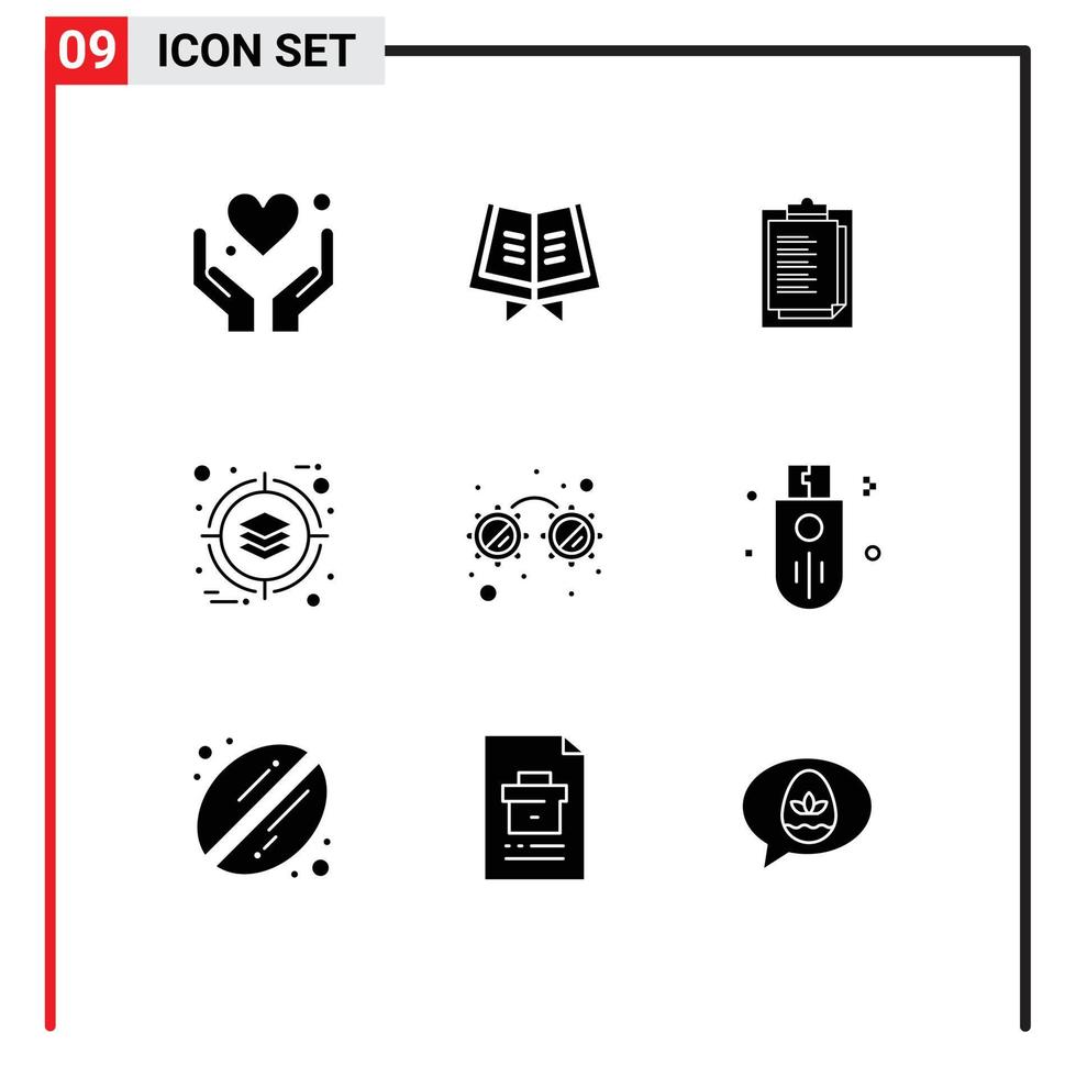 Mobile Interface Solid Glyph Set of 9 Pictograms of party fancy glasses report card product deployment Editable Vector Design Elements