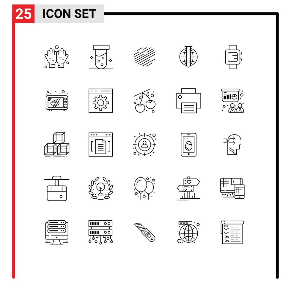 Stock Vector Icon Pack of 25 Line Signs and Symbols for clock research coin market analysis Editable Vector Design Elements