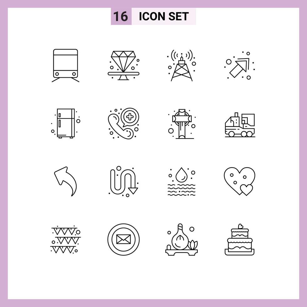 Set of 16 Commercial Outlines pack for communication refrigerator signal fridge right Editable Vector Design Elements