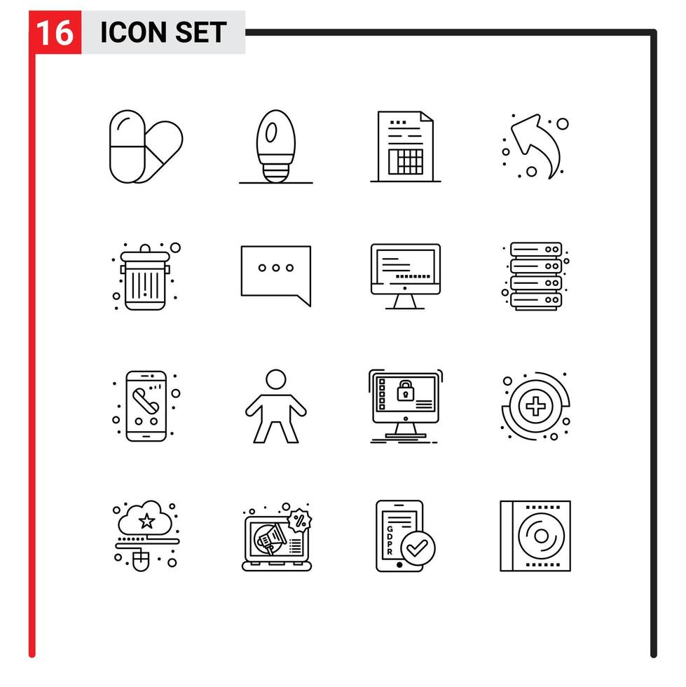 Pictogram Set of 16 Simple Outlines of bubble dustbin file delete up Editable Vector Design Elements