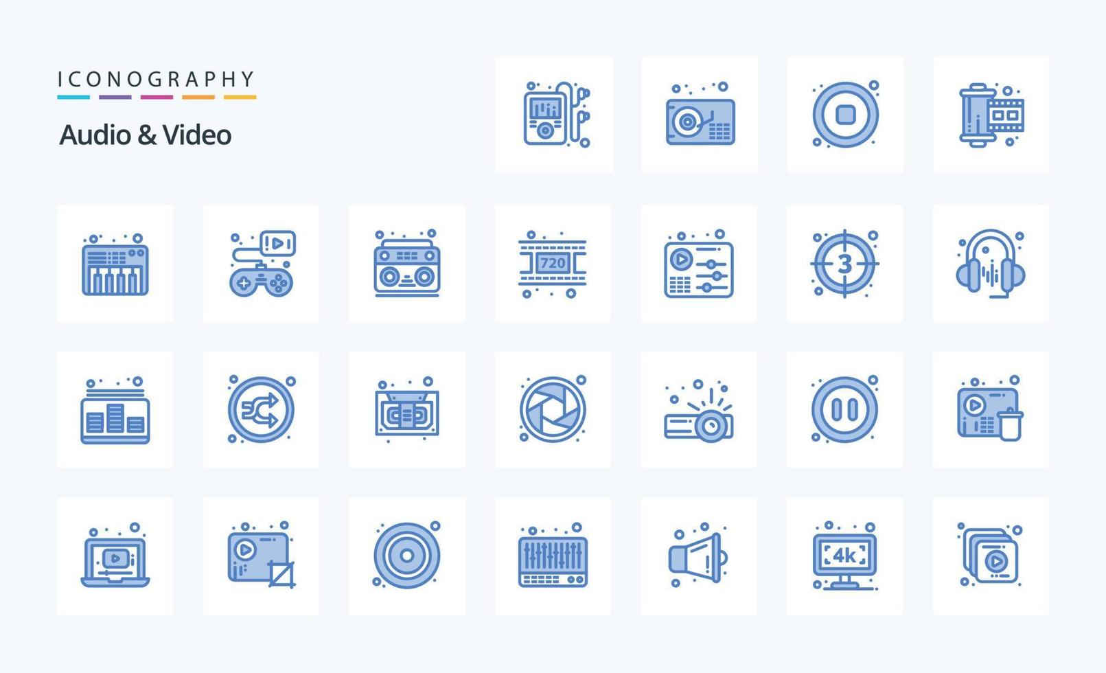 25 Audio And Video Blue icon pack vector