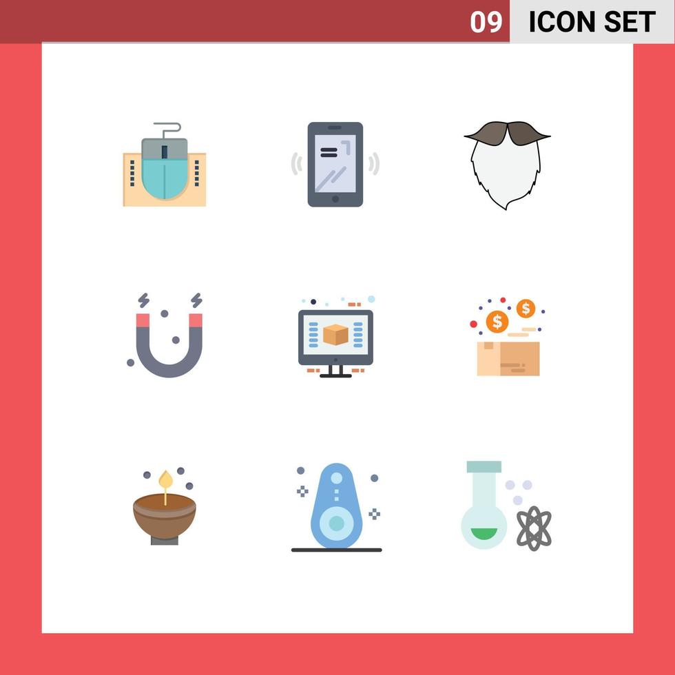Set of 9 Modern UI Icons Symbols Signs for construction architecture hipster science education Editable Vector Design Elements