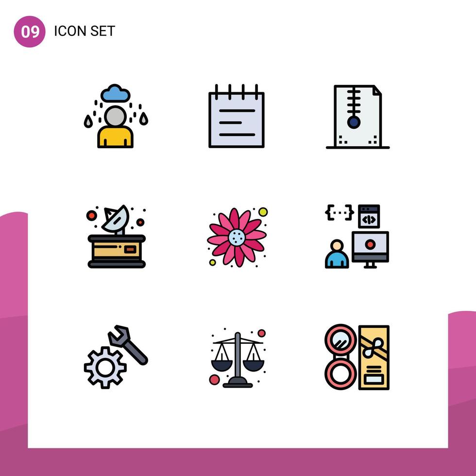 Modern Set of 9 Filledline Flat Colors and symbols such as sun flower carnival compressed receiver media Editable Vector Design Elements