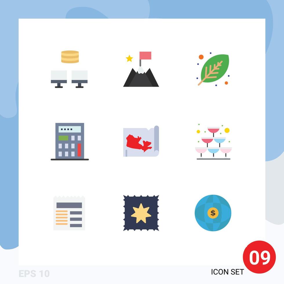 Pictogram Set of 9 Simple Flat Colors of sparkling canada green world calculator Editable Vector Design Elements