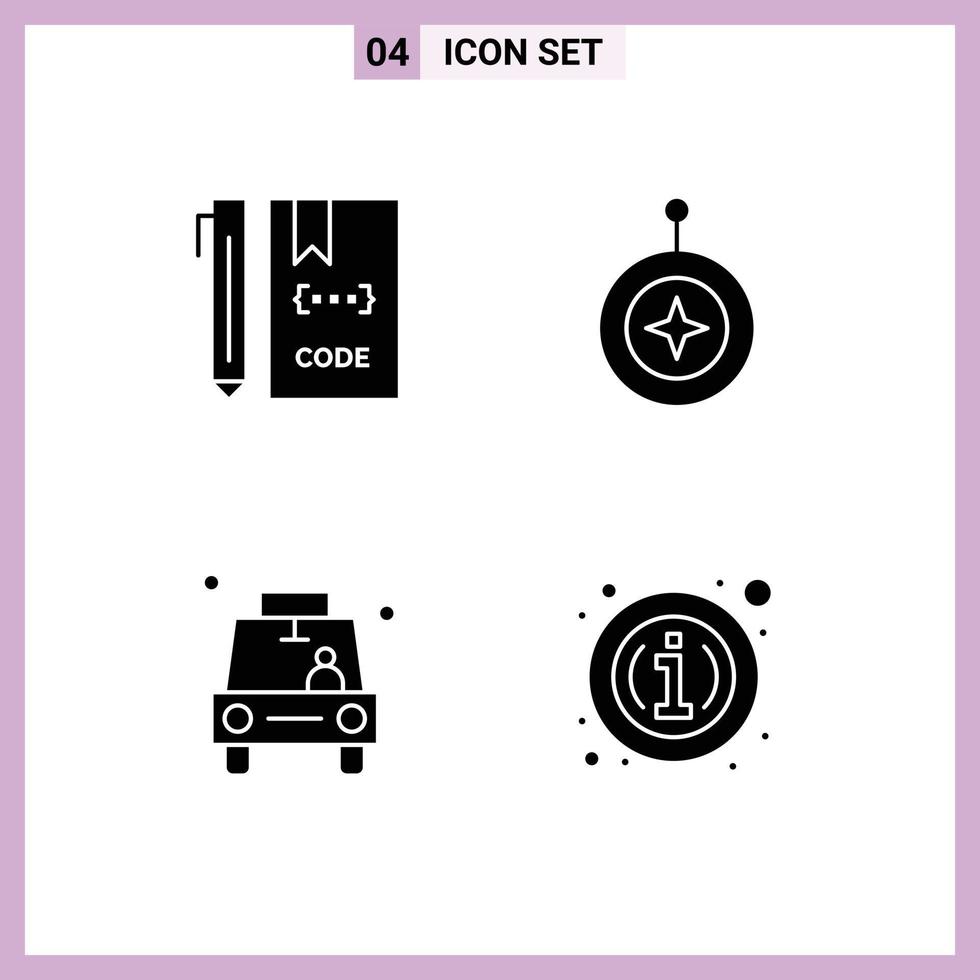 User Interface Pack of 4 Basic Solid Glyphs of code honor development star gps Editable Vector Design Elements