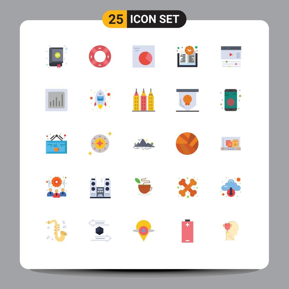 Pictogram Set of 25 Simple Flat Colors of video creative ui learning time book time Editable Vector Design Elements