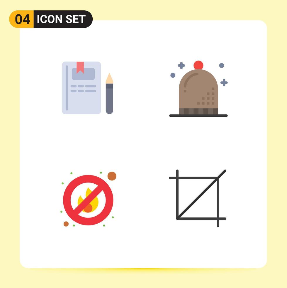 Modern Set of 4 Flat Icons and symbols such as book fire pencil hat place Editable Vector Design Elements