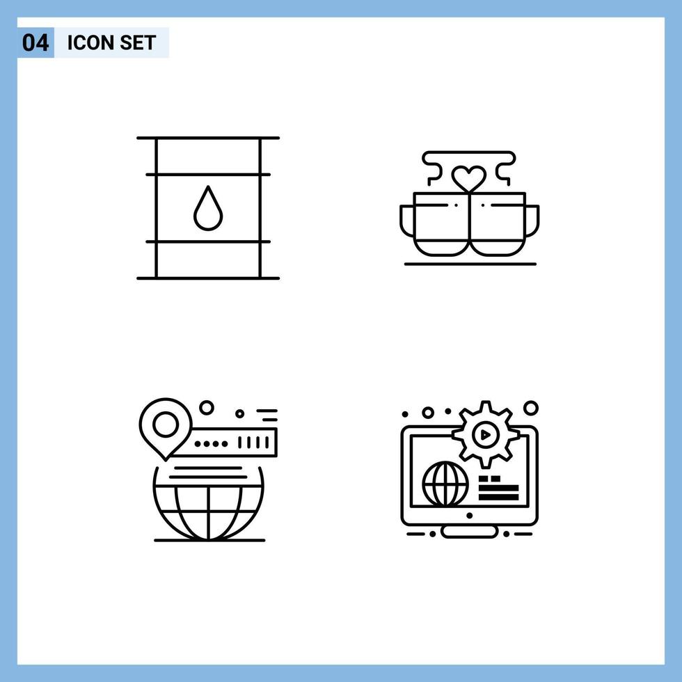 Pack of 4 Modern Filledline Flat Colors Signs and Symbols for Web Print Media such as can valentine delivery coffee pin Editable Vector Design Elements