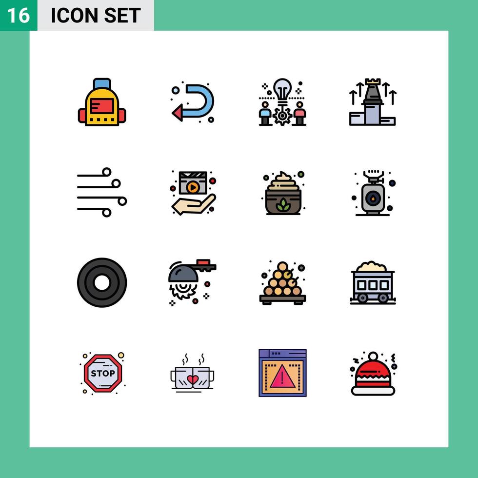 Set of 16 Vector Flat Color Filled Lines on Grid for air chess bulb fort strategy Editable Creative Vector Design Elements