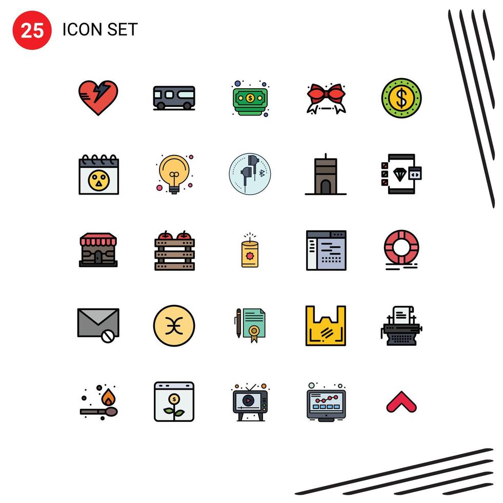 Stock Vector Icon Pack of 25 Line Signs and Symbols for calendar coin dollar dollar ribbon Editable Vector Design Elements