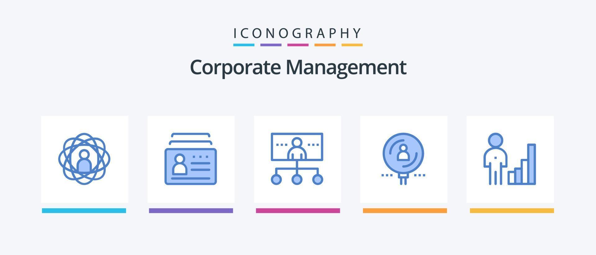 paquete de iconos azul 5 de administración corporativa que incluye lupa. encontrar. identificación. organización. liderazgo. diseño de iconos creativos vector