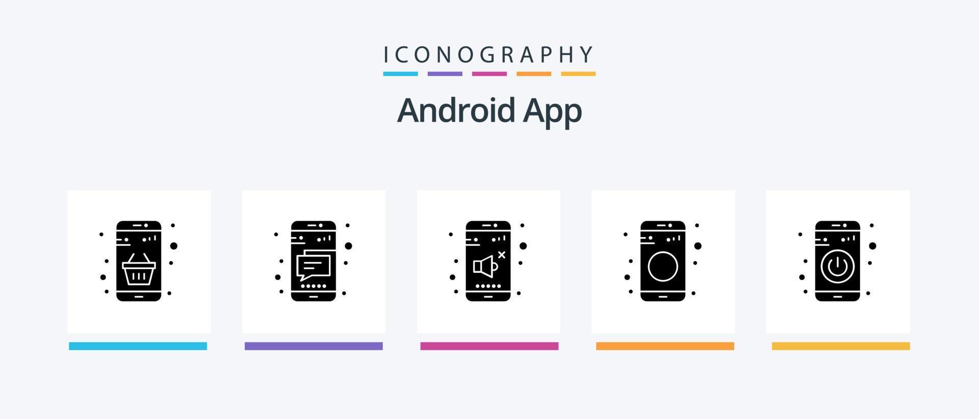 paquete de iconos de glifo 5 de la aplicación de Android que incluye la aplicación. compartir. texto. datos. control. diseño de iconos creativos vector