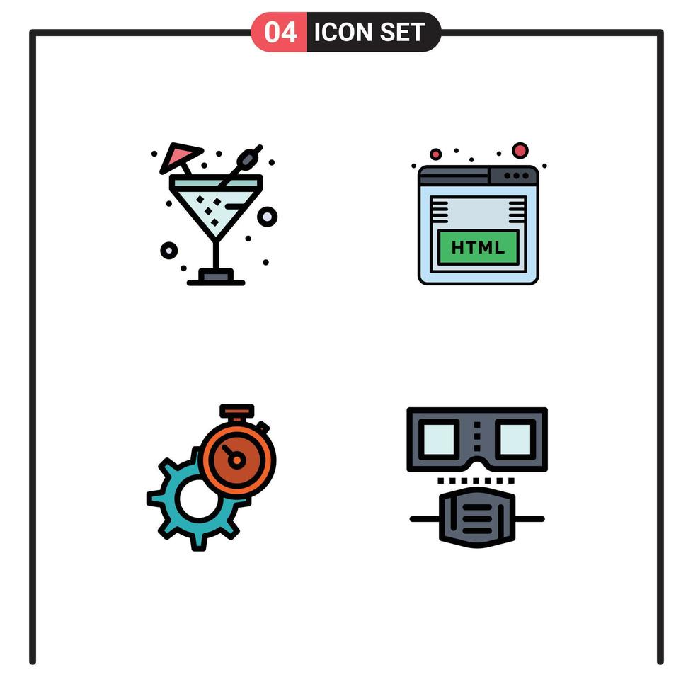 Set of 4 Modern UI Icons Symbols Signs for drink time water seo setting Editable Vector Design Elements