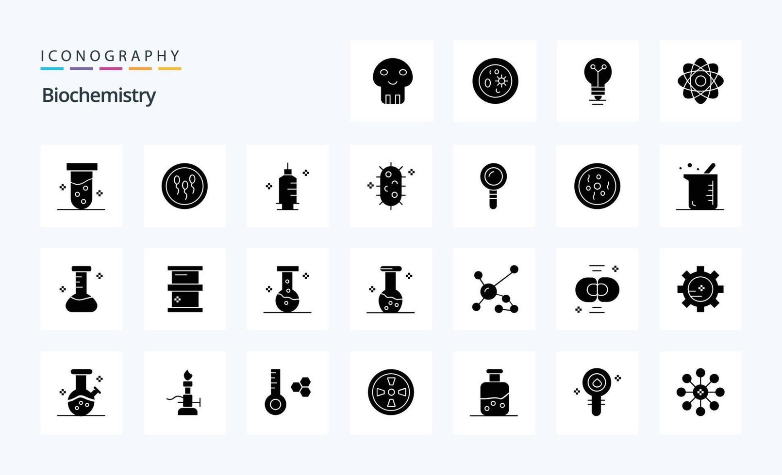 paquete de iconos de 25 glifos sólidos de bioquímica vector