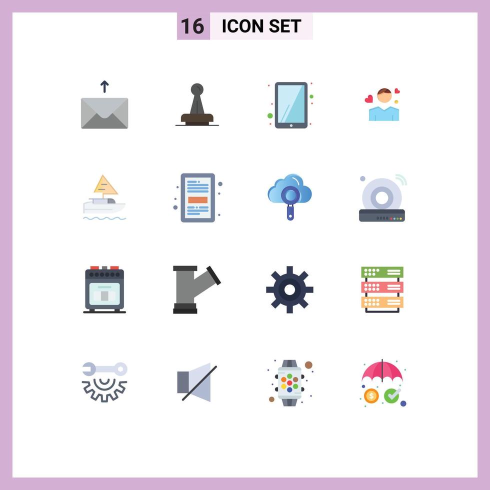 User Interface Pack of 16 Basic Flat Colors of heart avatar rubber boy touchscreen Editable Pack of Creative Vector Design Elements