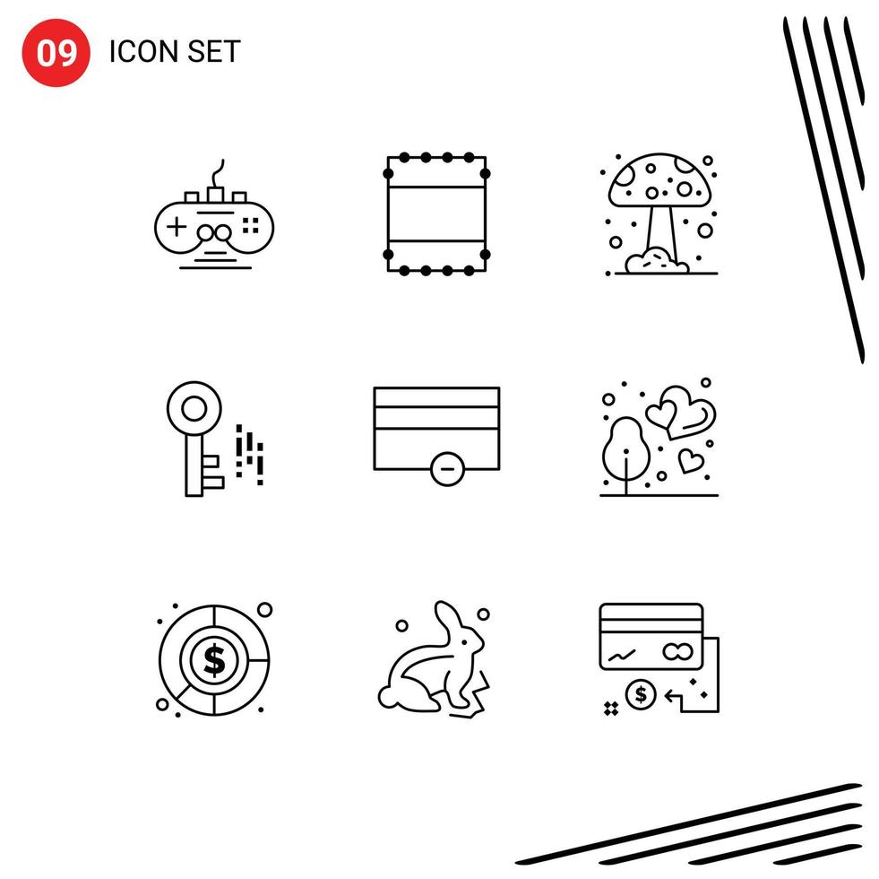 9 Universal Outlines Set for Web and Mobile Applications outdoor minus nature payments finance Editable Vector Design Elements