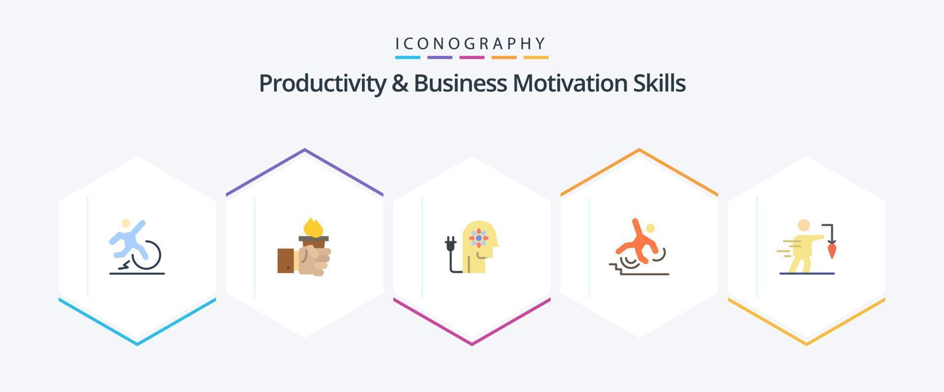 Habilidades de productividad y motivación empresarial Paquete de 25 iconos planos que incluye errores. negocio. liderazgo. mente. impulsar vector