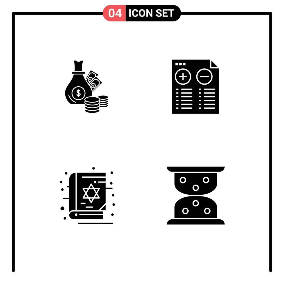 Stock Vector Icon Pack of 4 Line Signs and Symbols for money book coins music holy Editable Vector Design Elements