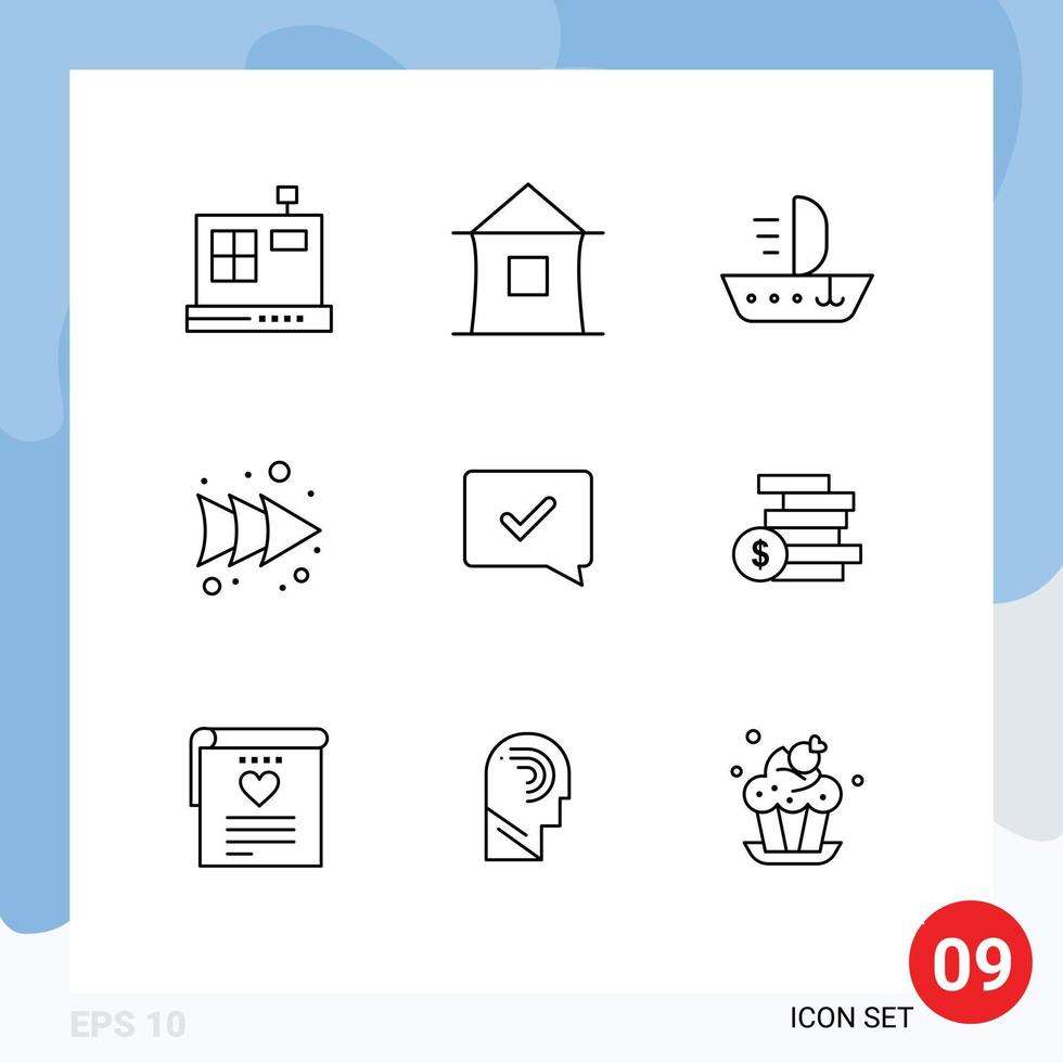 9 Universal Outlines Set for Web and Mobile Applications speech approve sail right arrow Editable Vector Design Elements