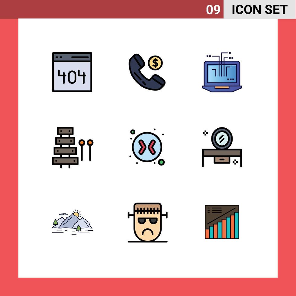 Universal Icon Symbols Group of 9 Modern Filledline Flat Colors of change arrows xylophone network sound instrument Editable Vector Design Elements