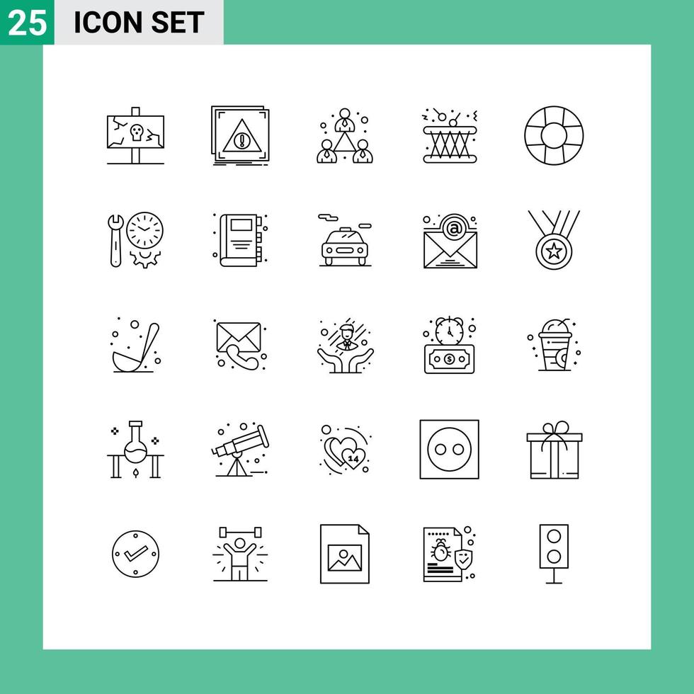 25 iconos creativos, signos y símbolos modernos de instrumentos, servidores de música, administración de tambores, elementos de diseño vectorial editables vector