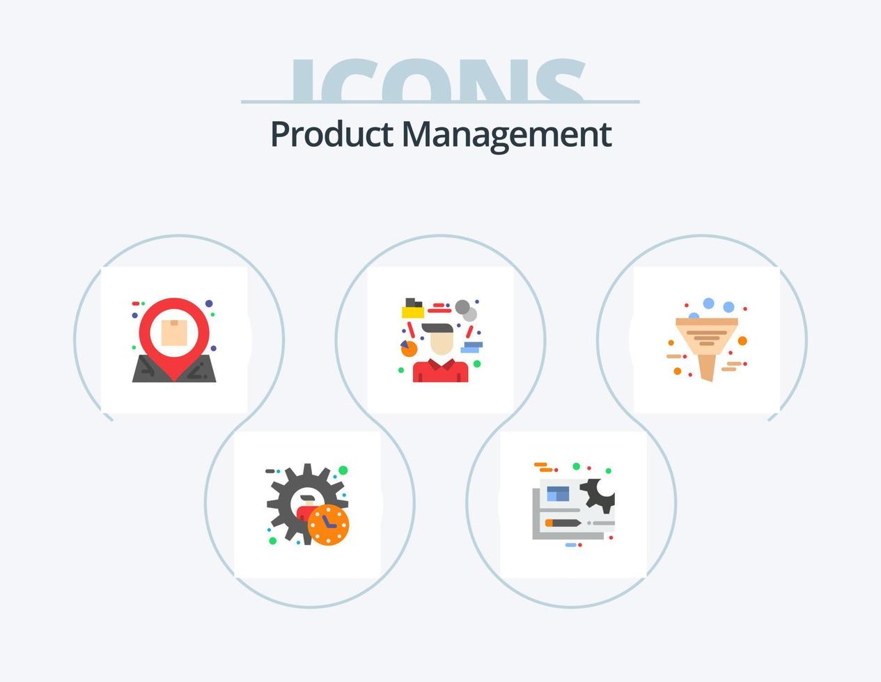 Product Management Flat Icon Pack 5 Icon Design. tasks. manager. setting. interaction. essential vector
