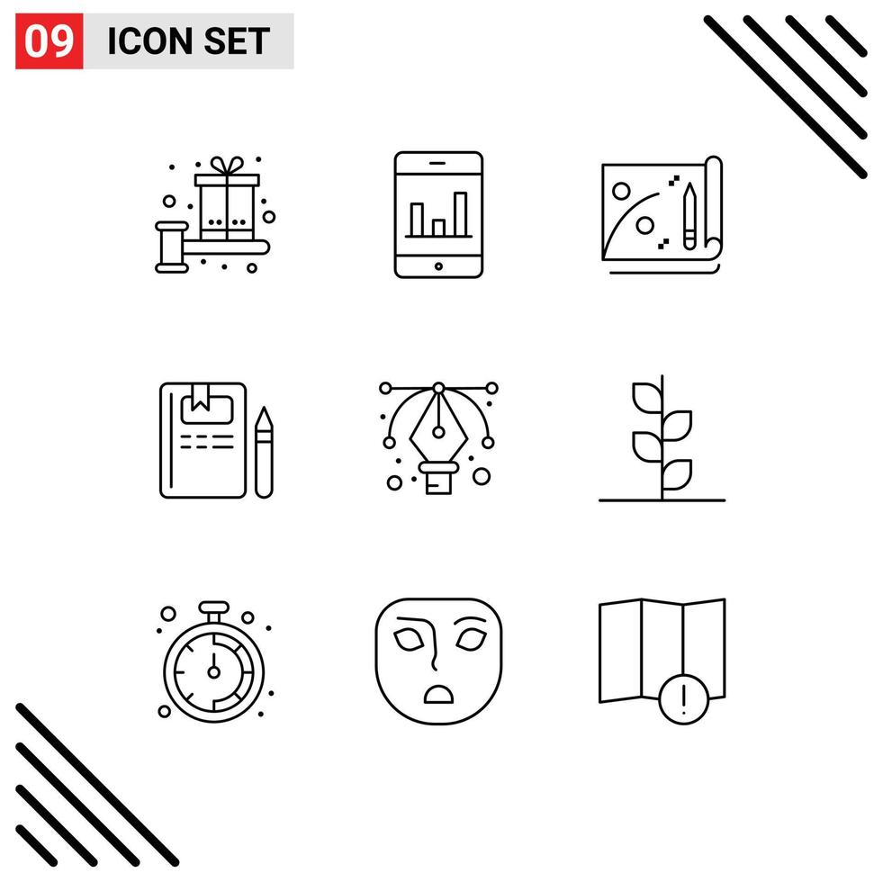 9 Outline concept for Websites Mobile and Apps tool design achievement pencil education Editable Vector Design Elements