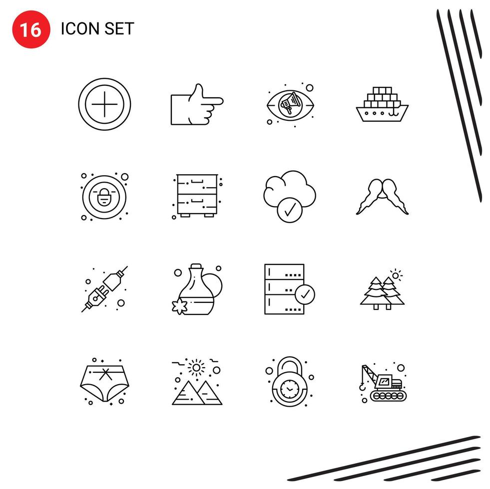 Stock Vector Icon Pack of 16 Line Signs and Symbols for drawer cabinet views security lock Editable Vector Design Elements