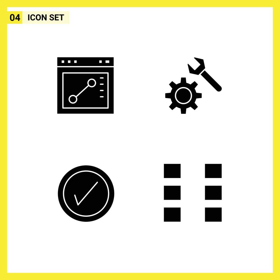 Modern Set of 4 Solid Glyphs Pictograph of browser layout setting tick ux Editable Vector Design Elements