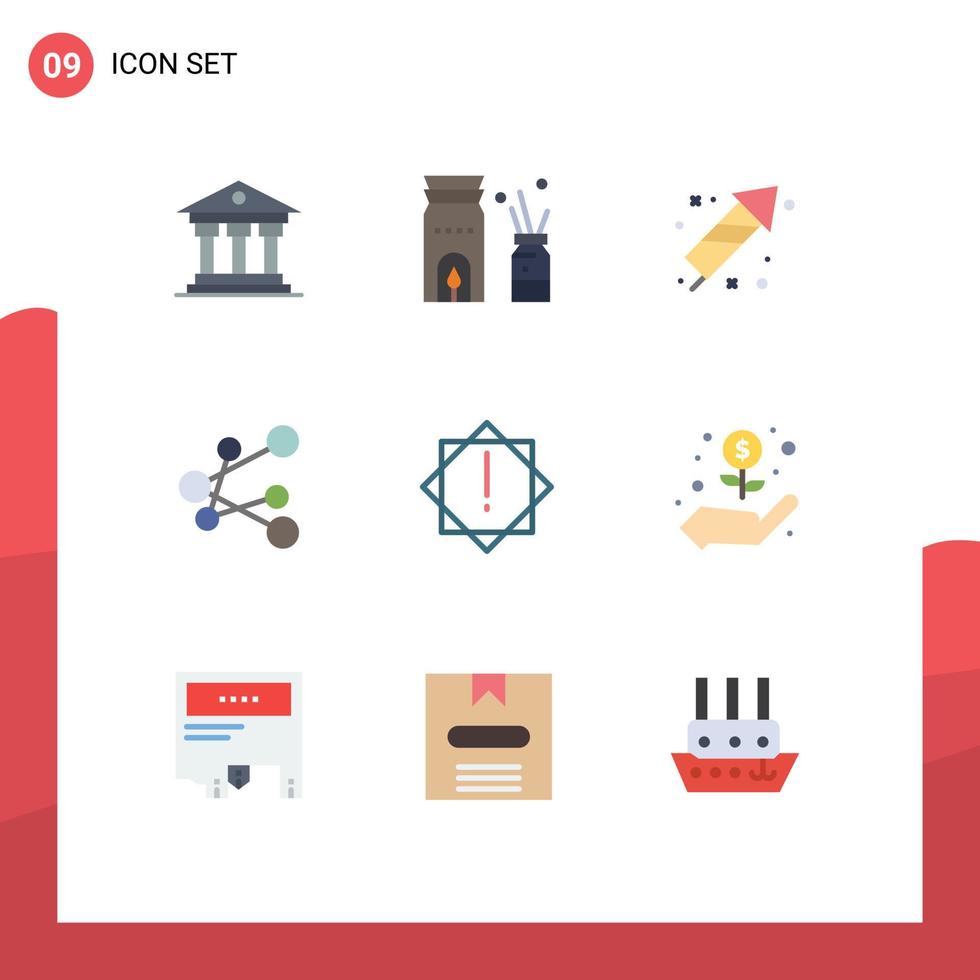 9 concepto de color plano para sitios web móviles y aplicaciones virus compartir petardo enlace mubarak elementos de diseño vectorial editables vector