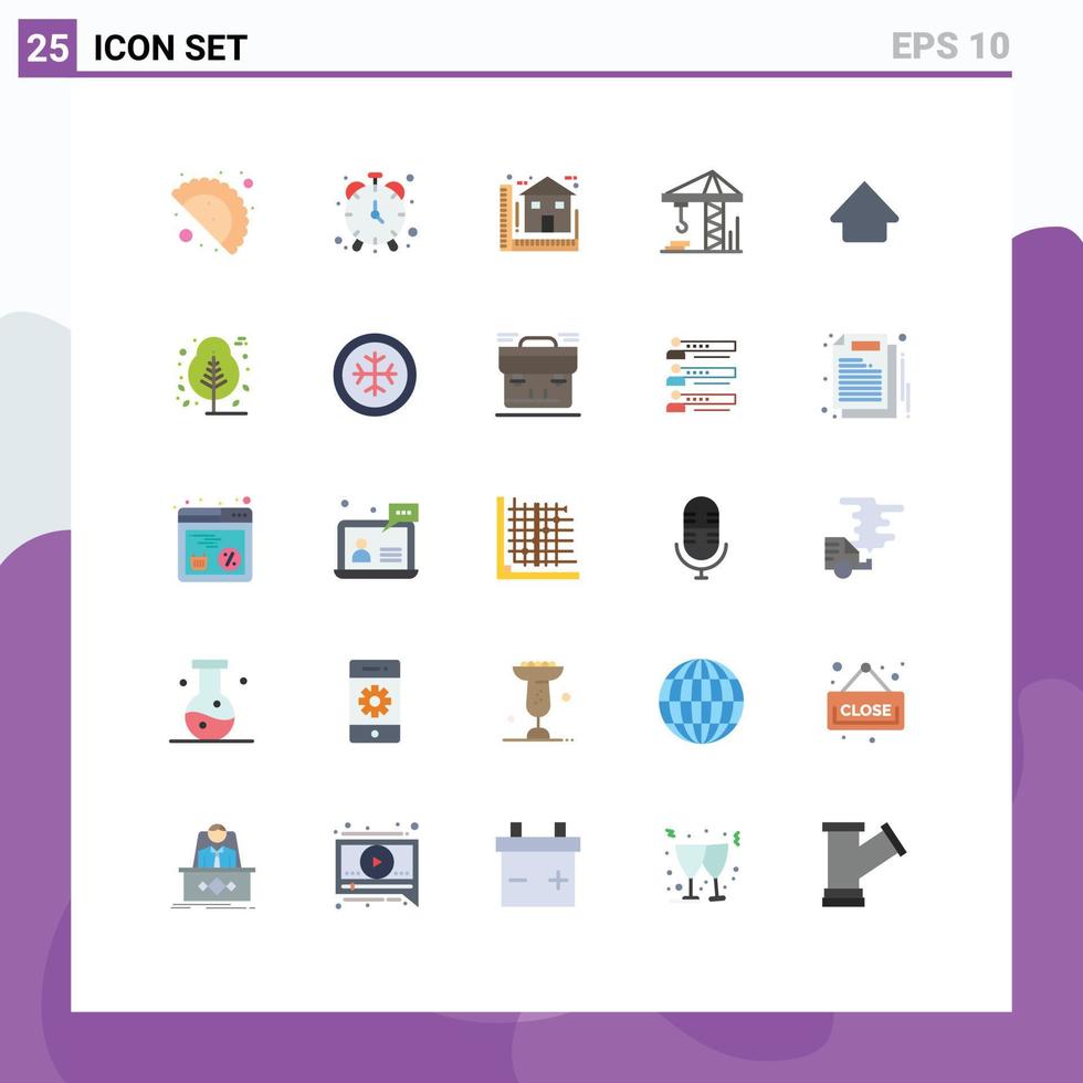 Mobile Interface Flat Color Set of 25 Pictograms of upload arrow blueprint construction crain Editable Vector Design Elements
