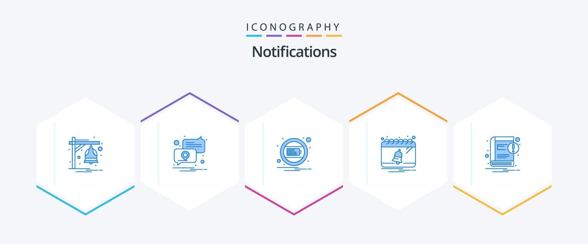 Notifications 25 Blue icon pack including ebook. notification. battery. date. bell vector