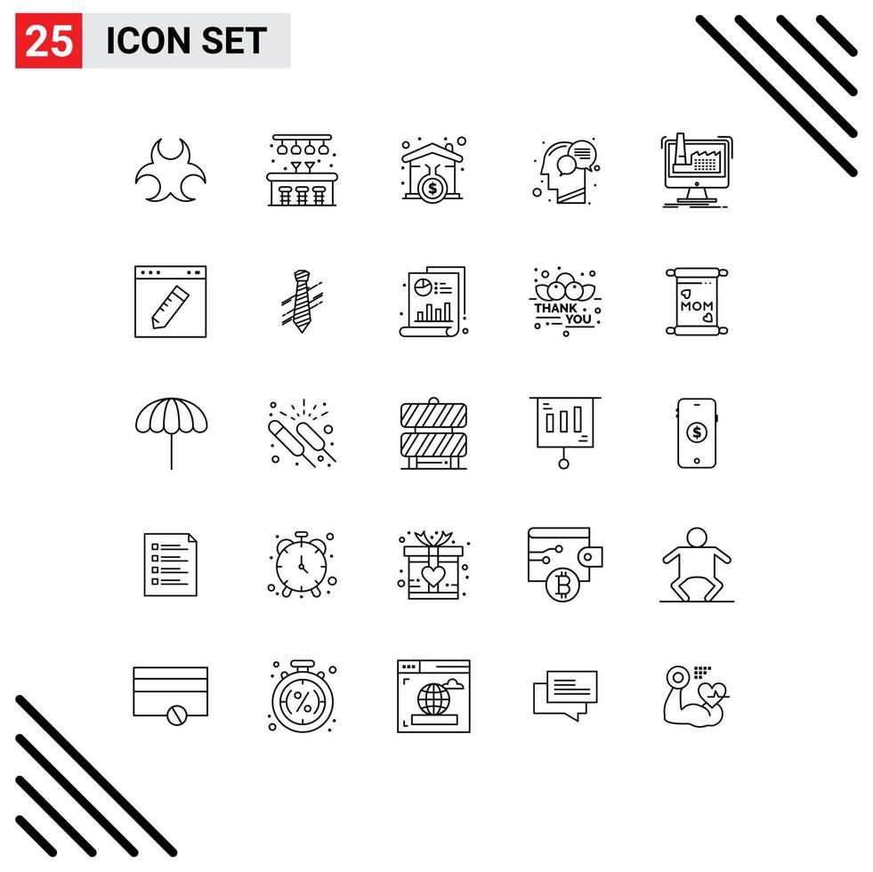 Mobile Interface Line Set of 25 Pictograms of factory talk mortgage mind head Editable Vector Design Elements