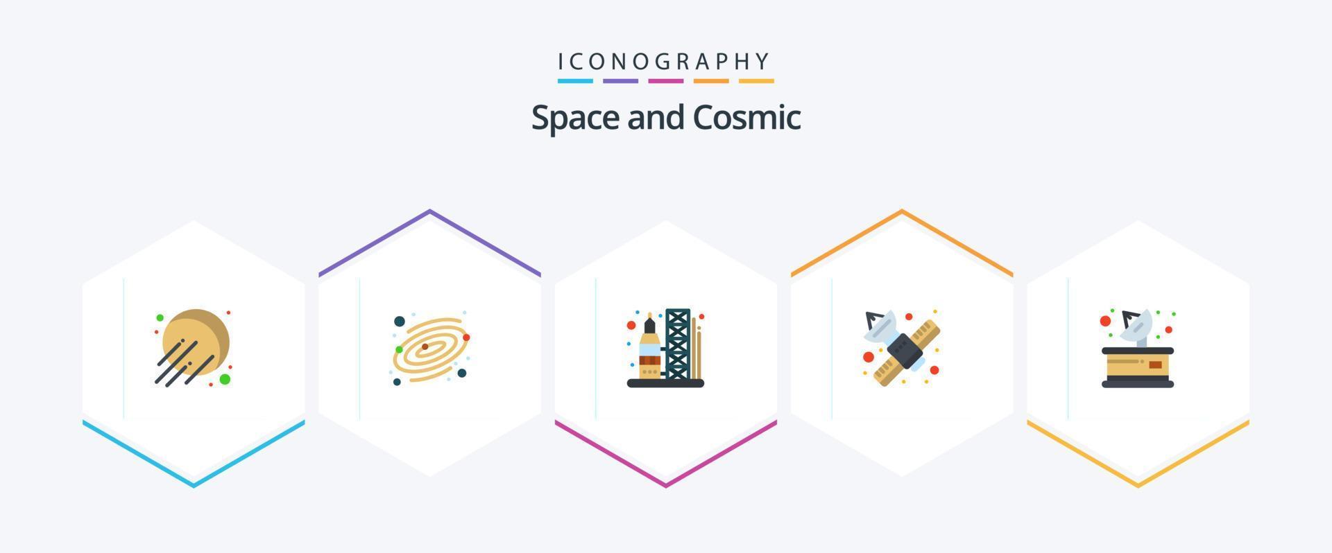 Space 25 Flat icon pack including parabolic. communication. transportation. telecommunication. network vector