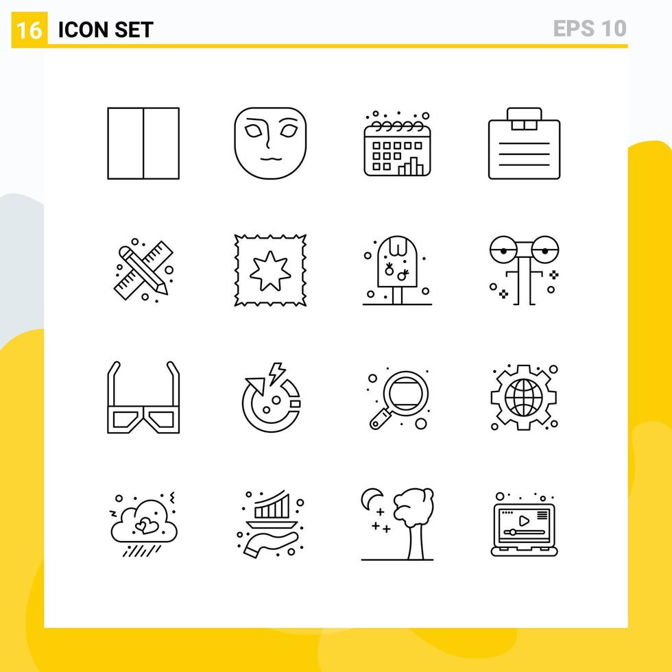 16 Thematic Vector Outlines and Editable Symbols of baby pencil and ruler graph drawing tools suitcase Editable Vector Design Elements