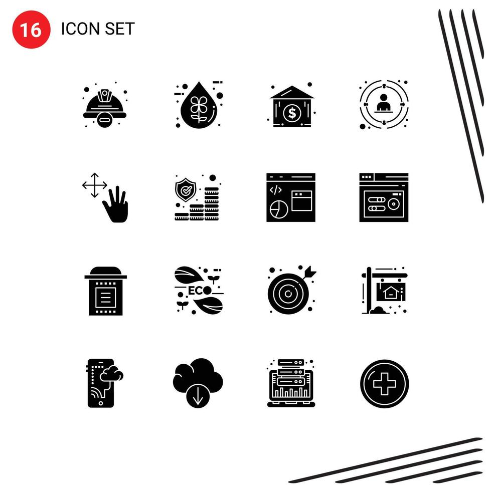 16 Thematic Vector Solid Glyphs and Editable Symbols of strategic network ecofriendly management real estate Editable Vector Design Elements