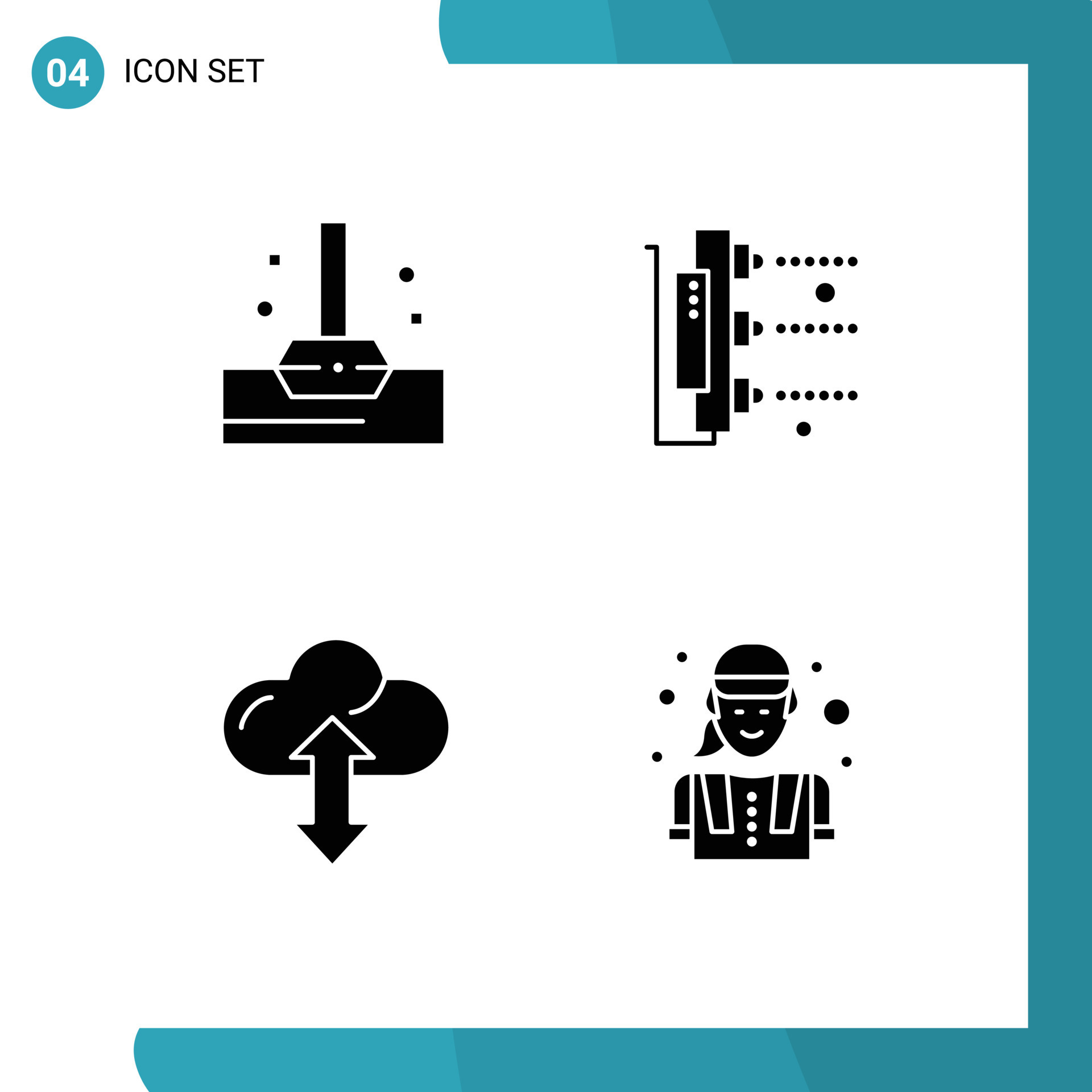 Pack of 4 creative Solid Glyphs of mop up factory scanner construction