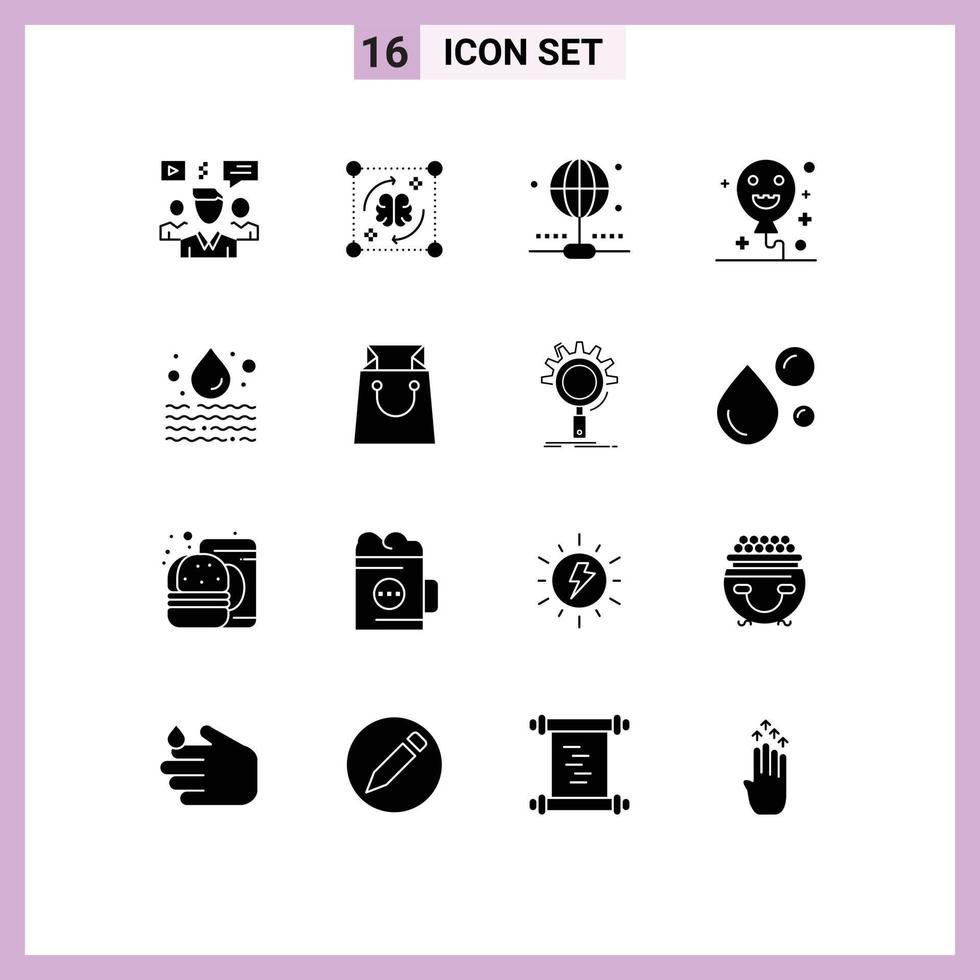 16 Thematic Vector Solid Glyphs and Editable Symbols of leak holiday brain halloween share Editable Vector Design Elements