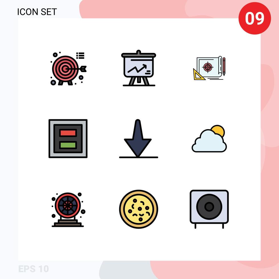 9 User Interface Filledline Flat Color Pack of modern Signs and Symbols of two layout achievement frame target Editable Vector Design Elements