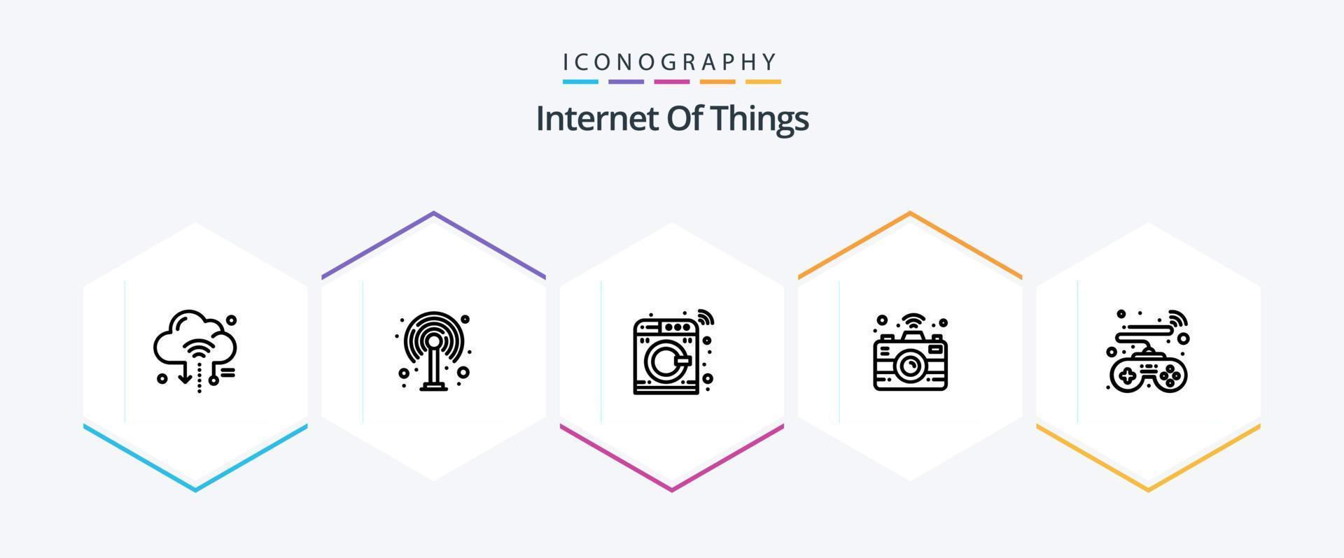 Paquete de íconos de 25 líneas de Internet de las cosas que incluye Smart. control S. control. Wifi. cámara vector