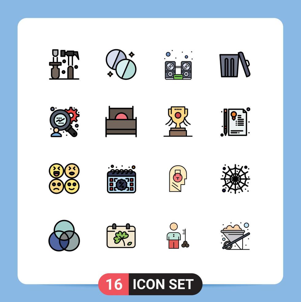 Group of 16 Flat Color Filled Lines Signs and Symbols for finance analysis trash computer garbage ecology Editable Creative Vector Design Elements