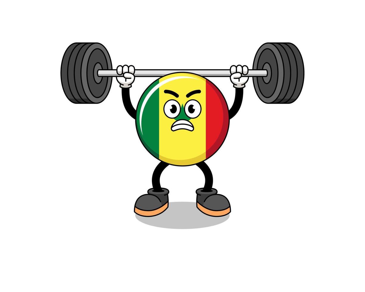 senegal flag mascot cartoon lifting a barbell vector