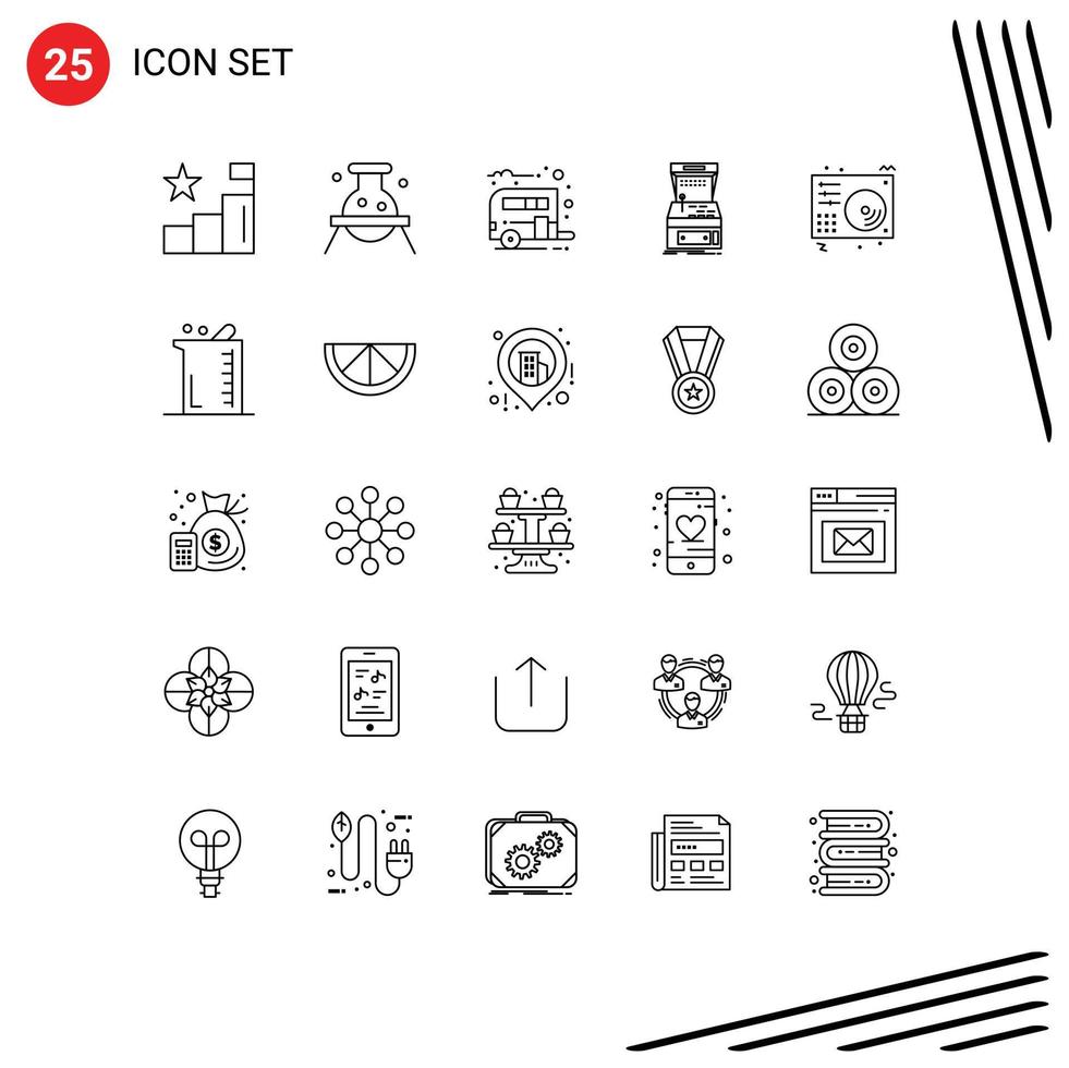25 Universal Line Signs Symbols of play game laboratory console transport Editable Vector Design Elements