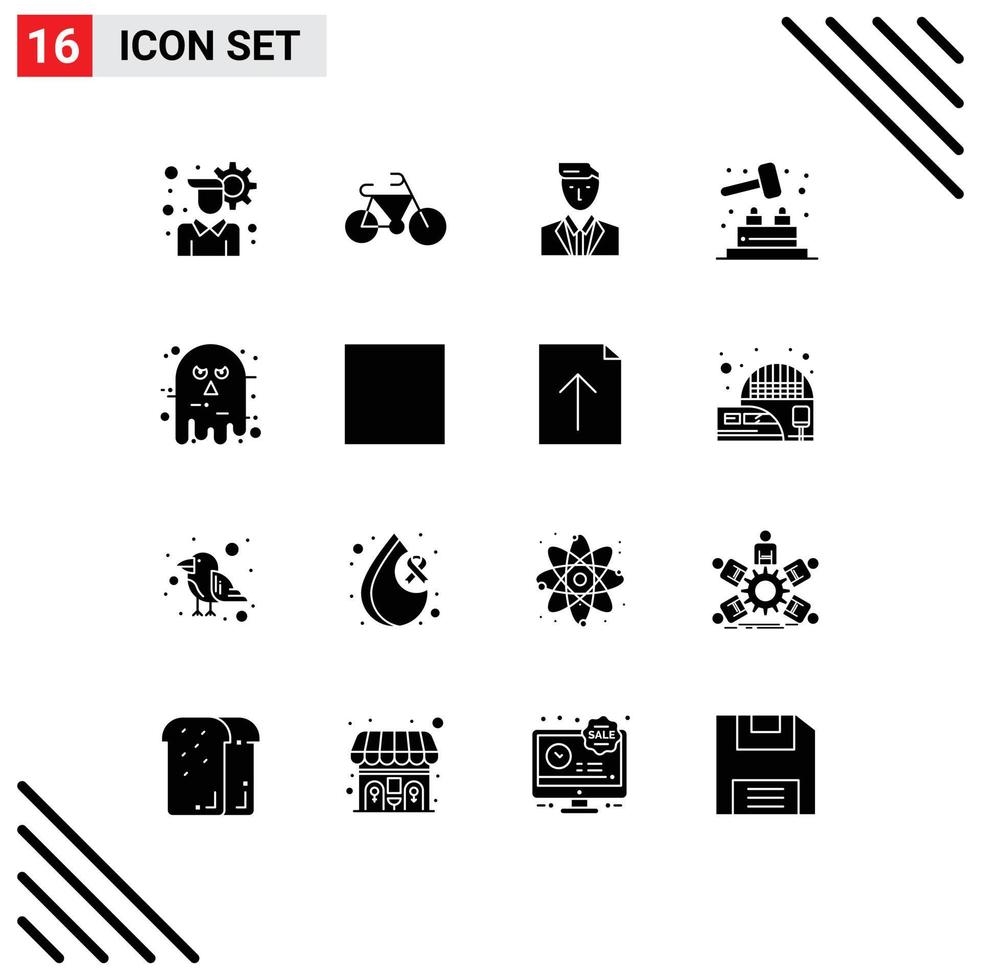 Pack of 16 Modern Solid Glyphs Signs and Symbols for Web Print Media such as halloween face head avatar game Editable Vector Design Elements