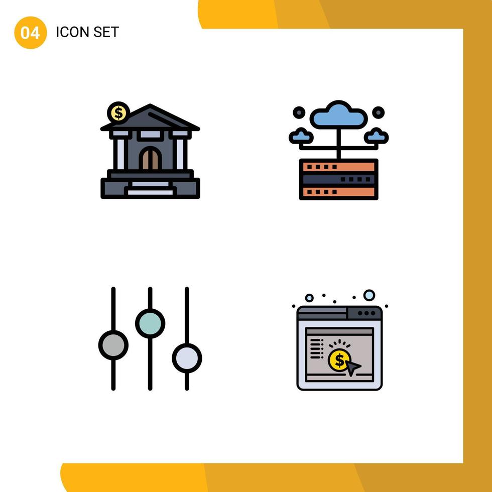 Filledline Flat Color Pack of 4 Universal Symbols of bank options estate network cpc Editable Vector Design Elements