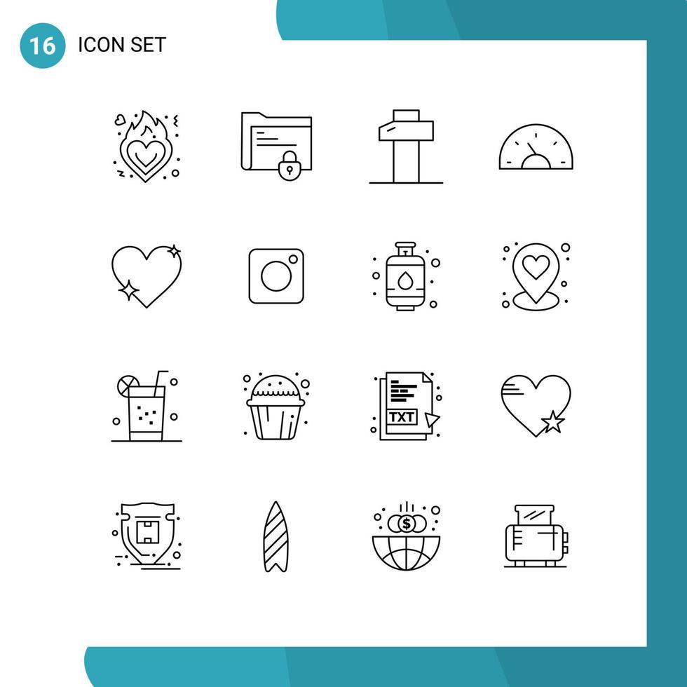 16 Outline concept for Websites Mobile and Apps heart creative safe folder car arrow Editable Vector Design Elements