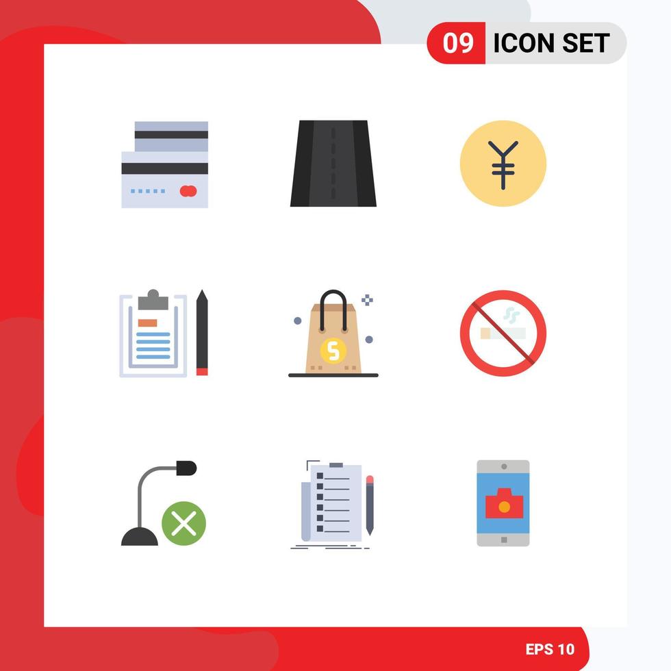 Group of 9 Modern Flat Colors Set for dollar plan coin notepad document Editable Vector Design Elements