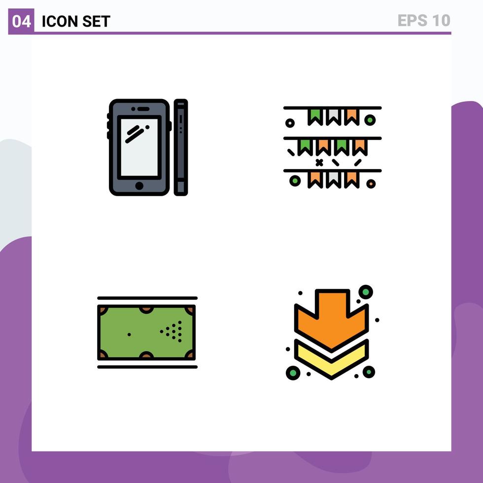 Mobile Interface Filledline Flat Color Set of 4 Pictograms of phone irish huawei flag cue Editable Vector Design Elements